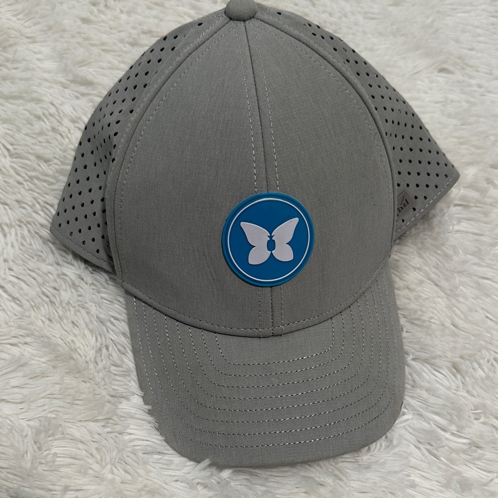 Men's Gray Cap with Blue Butterfly Emblem